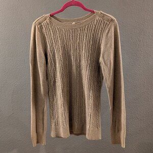Wome's Banana Republic Gold Metallic Cable Knit Boatneck Sweater Sz M